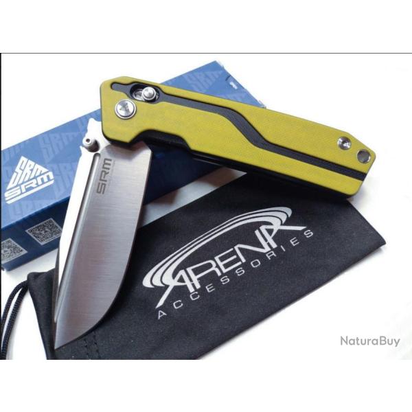 Couteau SRM 7228L Ambi Lock Lame 10Cr15CoMoV Manche Yellow G10 Clip SRM7228LGW