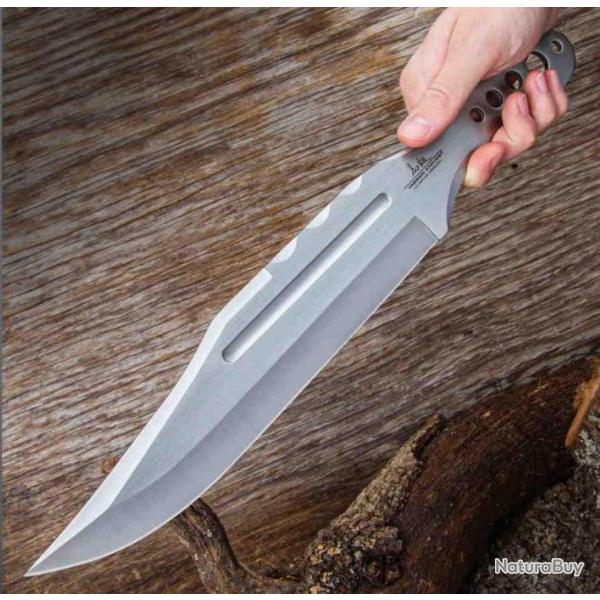 Couteau de Lancer Hibben III Throwing Lame Acier 3Cr13 Manche Acier Etui Cuir GH5107
