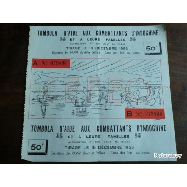 TOMBOLA D AIDE AUX COMBATTANTS D INDOCHINE  DECEMBRE 1953   / No 079496