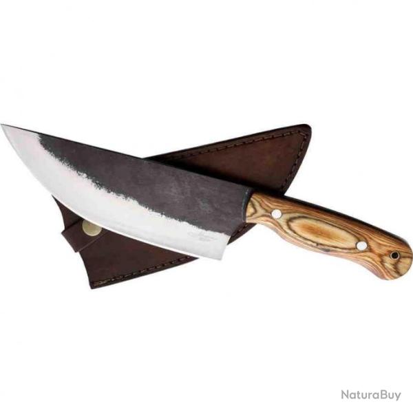 Couteau de Chasse Cuisine BenJahmin Knives Camp Cleaver Lame Acier Carbone 1055 Etui Cuir BKA029