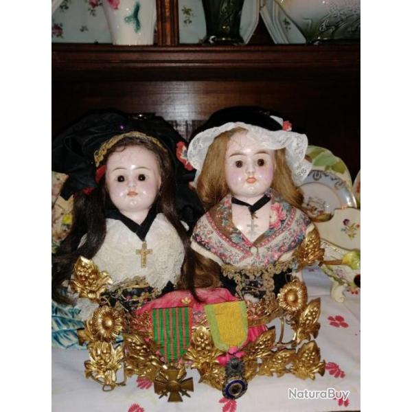 rare bustes de poup�es guerre de XIV avec medailles militaire