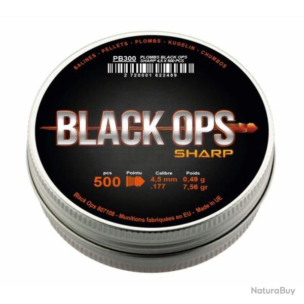 Bo�te de 500 plombs Black Ops Sharp � t�te pointue - Cal. 4.5 - Par 1