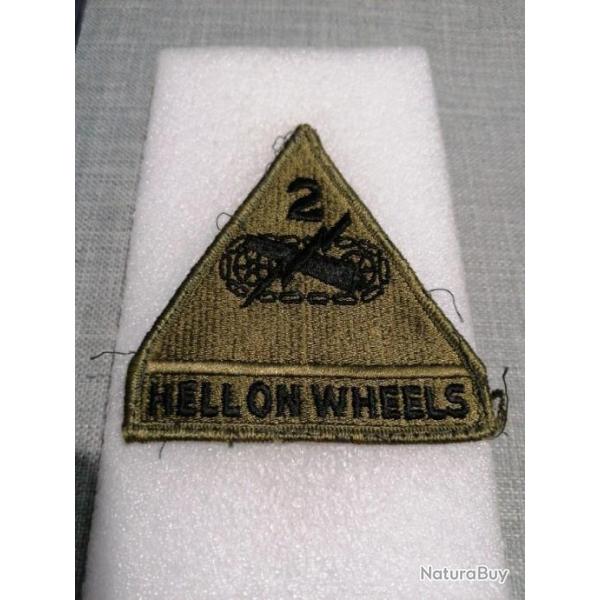 Patch arm�e us 2nd ARMORED DIVISION GREEN + TAB HELL ON WHEELS kaki ORIGINAL