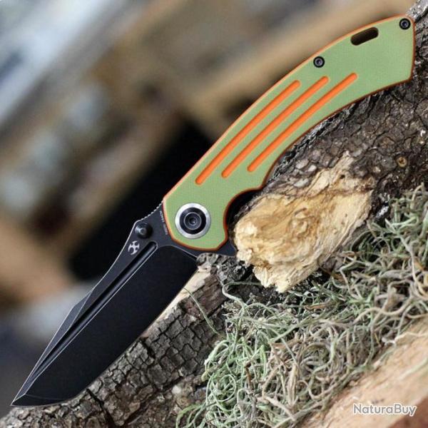 Couteau Kansept Pretatout Green/Orange Manche G10 Lame Acier 154CM IKBS Linerlock Clip KT1032T2