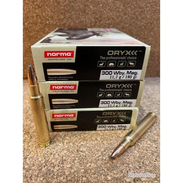 Lot de 3 boites de munitions NORMA ORYX Cal.300 WEATHERBY MAGNUM 11.7g