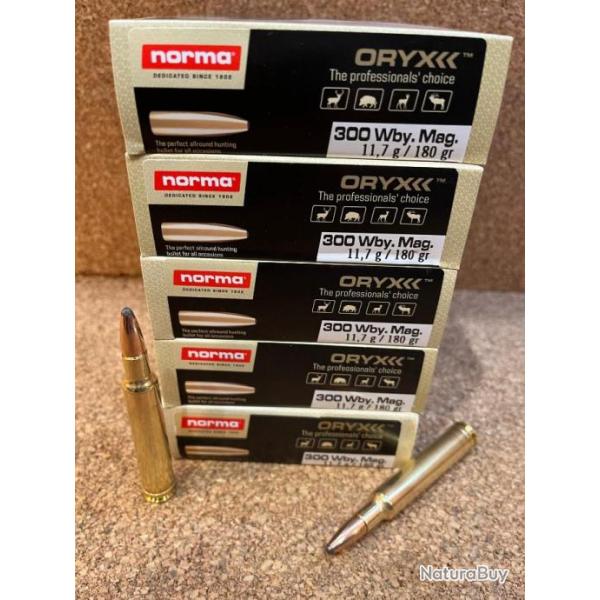 Lot de 5 boites de munitions NORMA ORYX Cal.300 WEATHERBY MAGNUM 11.7g