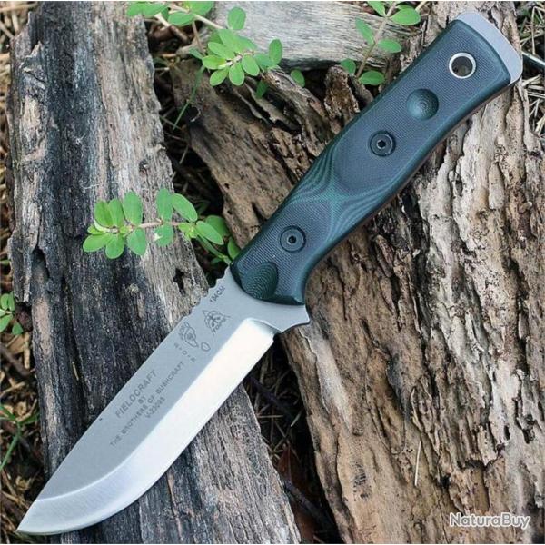 Couteau TOPS BOB Fieldcraft Hunter Lame Acier 154CM Manche GreenBlack G10 Etui Kydex USA TPBROS154GB