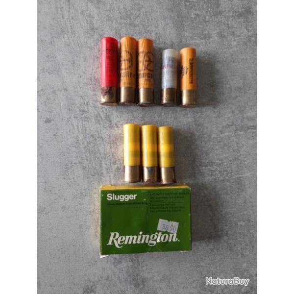 Lot de 13 cartouches et balles calibre 20 20Ga diverses marques et grammages