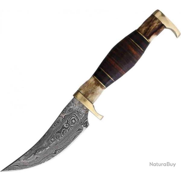 Couteau Marbles Small Skinner Damas Manche Bois de Chevreuil/Cuir Etui Cuir MR491D