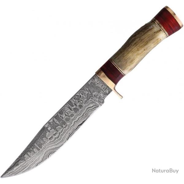 Couteau de Chasse Marbles Skinner Lame Damas Manche Bois de Cerf & Bois Etui Cuir MR623