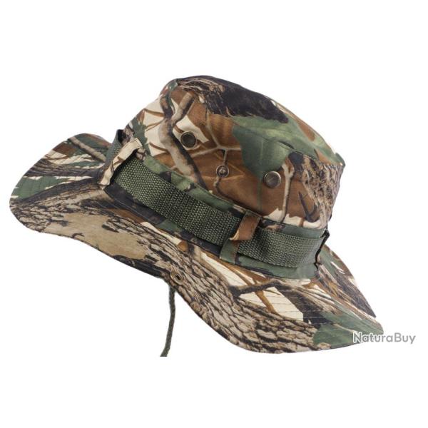 Chapeau Bob Chasse Vert et Marron Camouflage avec Lien et Protege Nuque Taille unique Vert