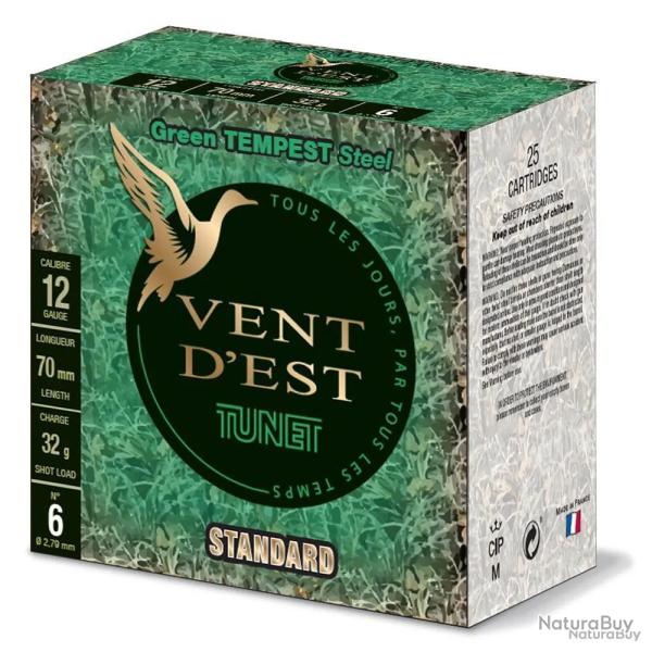 Bote de 25 cartouches tous fusil 12 70 vent d est green tempest
