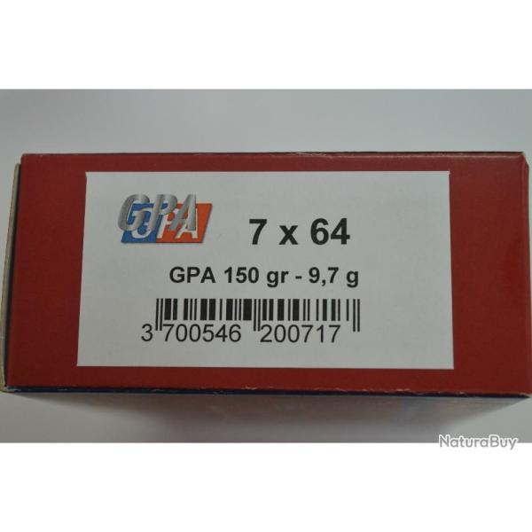 1 BOITE DE 20 BALLES SOLOGNE CALIBRE 7X64 GPA 9.7G/150GR NEUVE