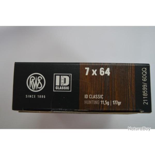 1 BOITE DE 20 BALLES RWS CALIBRE 7X64   ID 11.5g/177gr  NEUVE