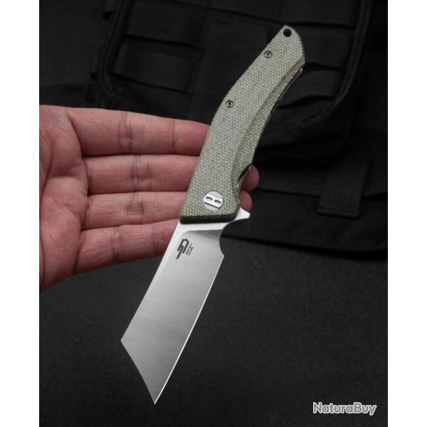 Couteau Bestech Cubis Beige Manche Micarta Lame Acier D2 IKBS Linerlock Clip BTKG42B
