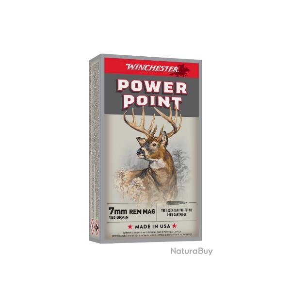 Munitions Winchester Power Point 9.7g 150gr - Cal. 7mm Rem Mag x10 boite