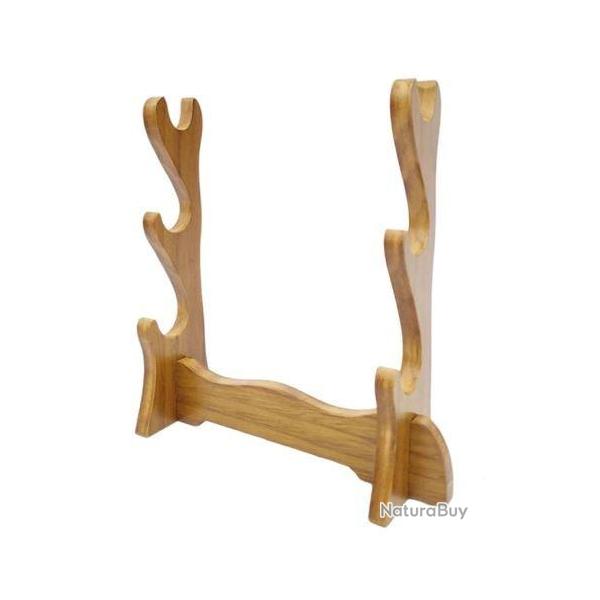 Support  en bois massif pour 3 pi�ces - Pour �p�e - Affichage Horizontal pour Tanto Katana Wakizashi