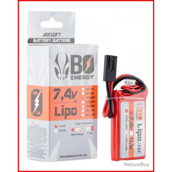 1 STICK BATTERIE LIPO 2S 7.4V 1000MAH 25C PEQ MINI TAMIYA