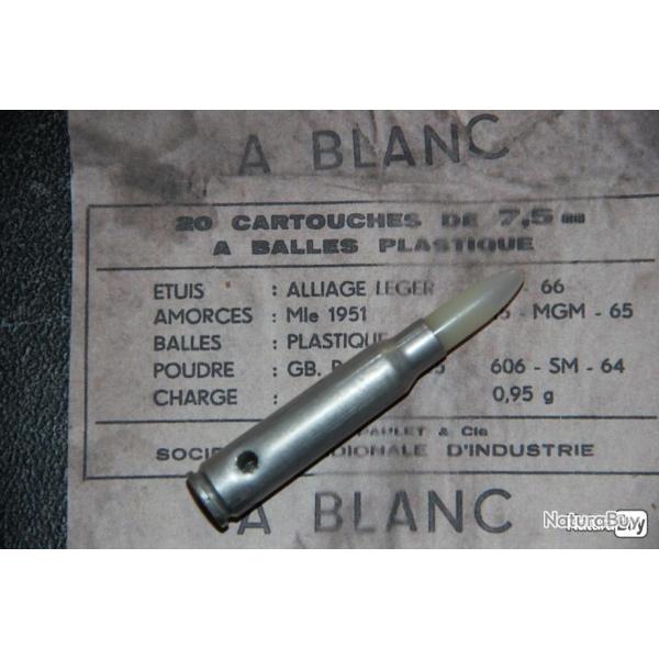 CARTOUCHE 7.5 X 54 MAS  BLANC ETS PAULET PERCE NEUTRALISE AVEC PHOTOCOPIE TIQUETTE