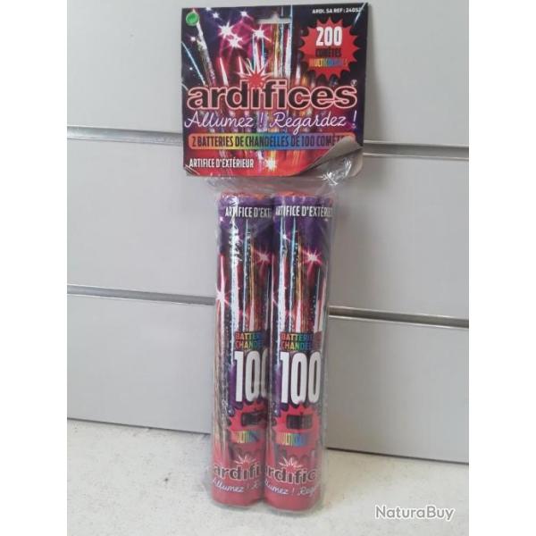 ARDI15 LOT DE 2 BATTERIES DE CHANDELLES DE 100 COMETES ARDI MULTICOLORES NEUF