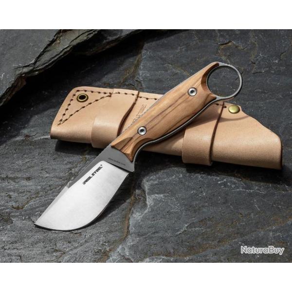 Couteau Real Steel Furrier Skinner Lame Acier N690 Manche Olive Wood Etui Cuir RS3611W