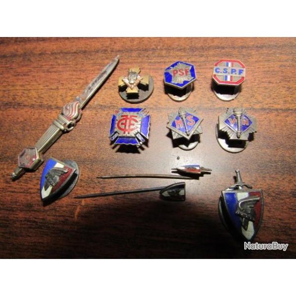 lot 11 insignes politiques nationaliste LFC croix feu P�tain Vichy politique WW2 �tat fran�ais