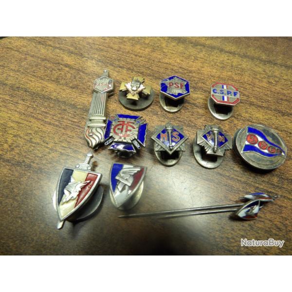 lot 12 insignes politiques nationaliste LFC croix feu P�tain Vichy politique WW2 �tat fran�ais