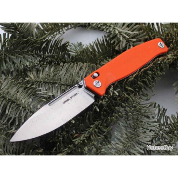 Couteau Real Steel HUGINN Orange/Satin Manche G10 Lame Acier VG10 Slide Lock Clip RS7651OS