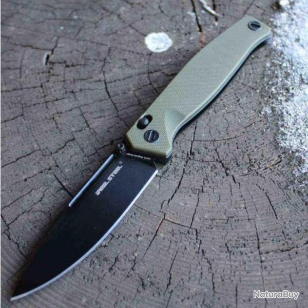 Couteau Real Steel HUGINN Green/Black Manche G10 Lame Acier VG10 Slide Lock Clip RS7652GB