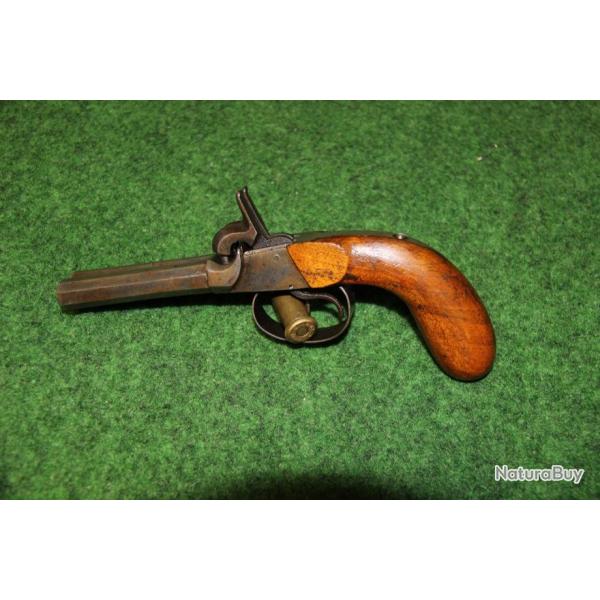 PISTOLET  A COFFRE  DEUX CANONS A PERCUSSION 19 �ME