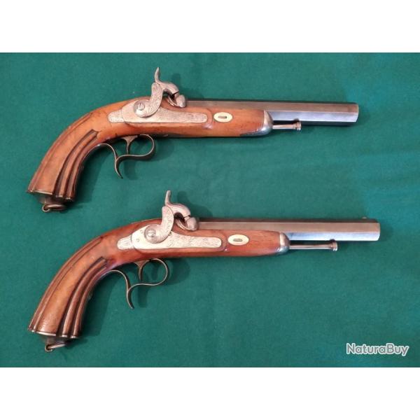 Paire de Pistolets d'Officiers Ligeois  Percussion (Dragons Lourds) 1850