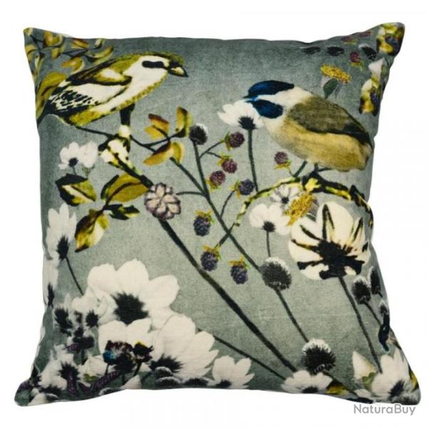 COUSSIN VELOURS OISEAUX ET FLEURS