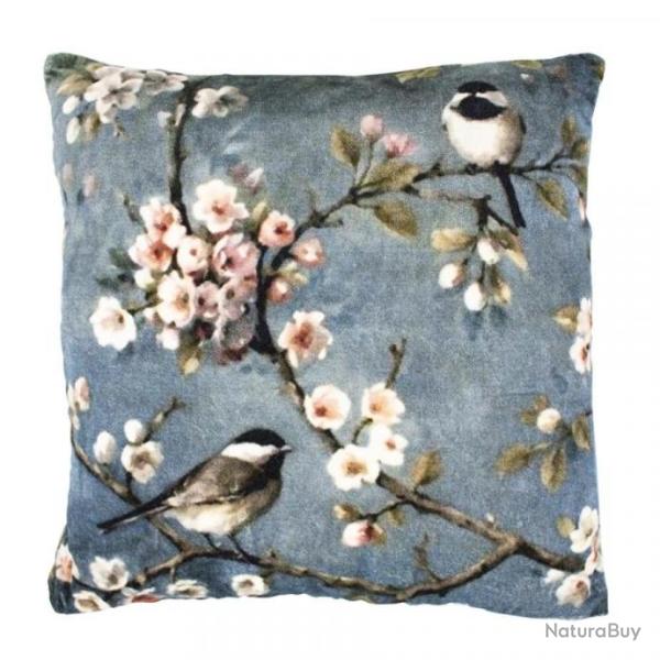 COUSSIN VELOURS OISEAUX / FLEURS