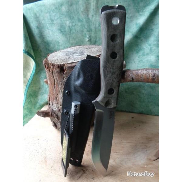 Couteau TOPS BOB Fieldcraft Hunter Lame Acier 154CM Manche Green Micarta Etui Kydex USA TPBROS154GCM