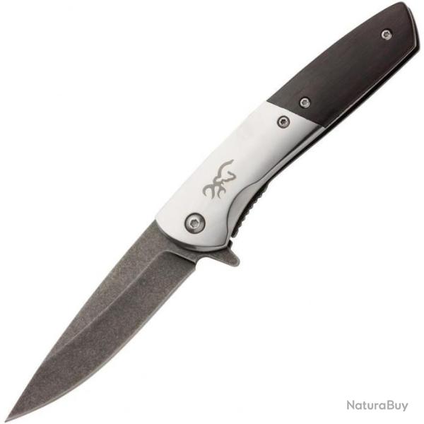 Couteau Browning Nine Mile A/O Lame Acier D2 Manche Ebony Wood Framelock Clip BR0471