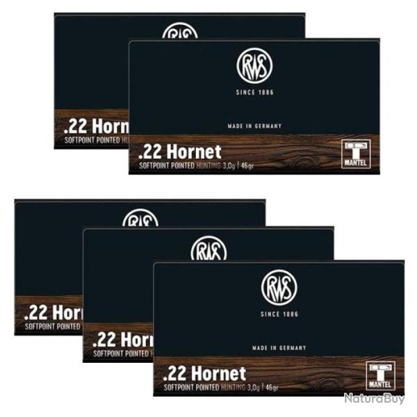 Balles RWS T-Mantel Spitz Soft Point - Cal. 22 Hornet - 22 Hornet / Par 5