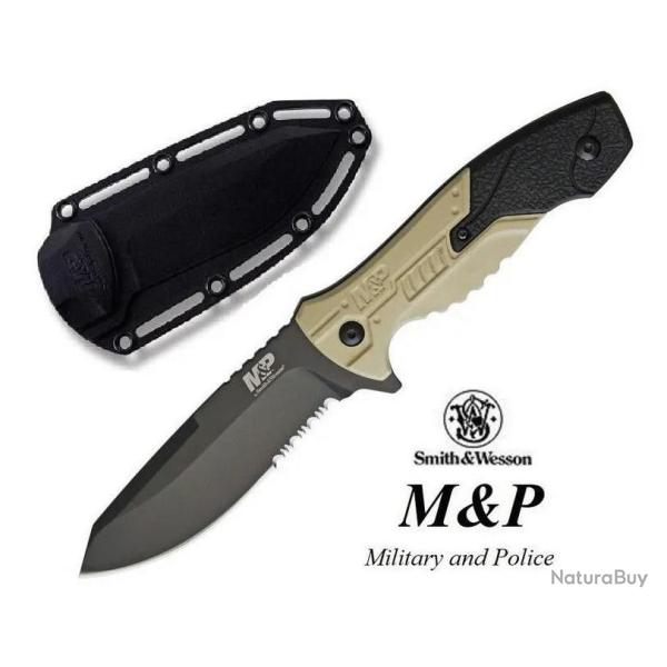 Couteau Tactical Smith&Wesson M&P Lame Acier 8Cr13MoV Manche Aluminium Etui Nylon SWMPF2CSCP