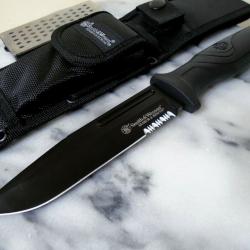 Couteau Tactical Smith&Wesson Search & Rescue Lame Acier 8Cr13MoV Manche Alu Etui Nylon SW1100071