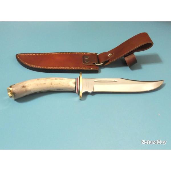 Couteau de Chasse Bowie Manche Bois de Cerf Lame en Acier 440 ss7001