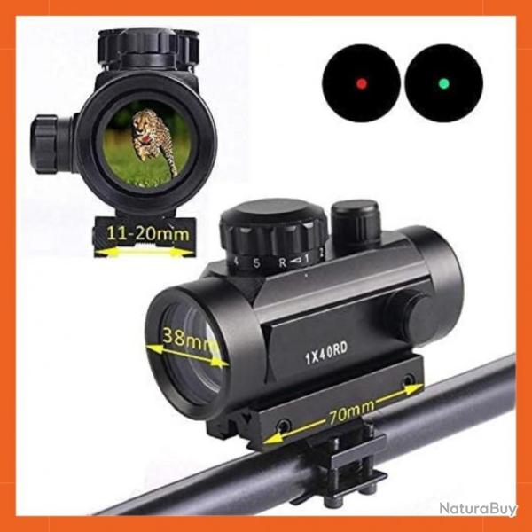 Viseur point rouge et vert 1x40 - Compatible pour les rails de 11 et 20 mm - Livraison gratuite