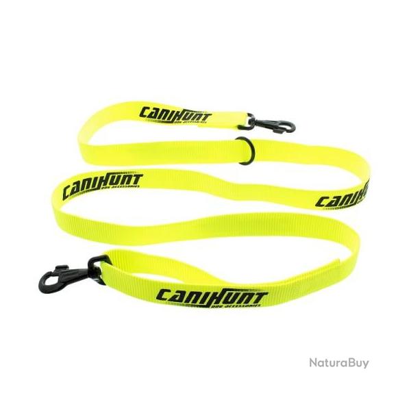 BF24 - LAISSE CHIEN CANIHUNT HUNTER PLATE JAUNE 2 MOUSQUETONS 180CM