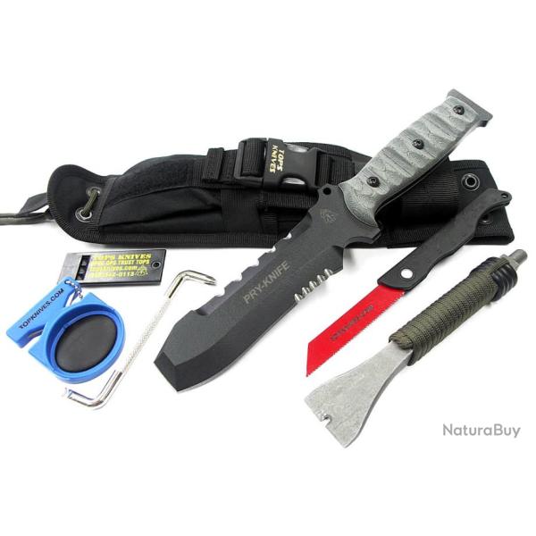 Tops Pry Knife Tops Knives Couteau de Secours Acier Carbone 5160 + Pied Biche + Scie USA TPTPK001