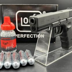 Pack R&eacute;plique Airgun Glock G17 Gen4 - Cybergun - 1X Biberon de 1500 Billes acier - 5X Capsules CO2