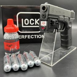Pack laser R&eacute;plique Airgun Glock G17 Gen4 - Cybergun - 1X Biberon de 1500 Billes acier - 5X Capsules
