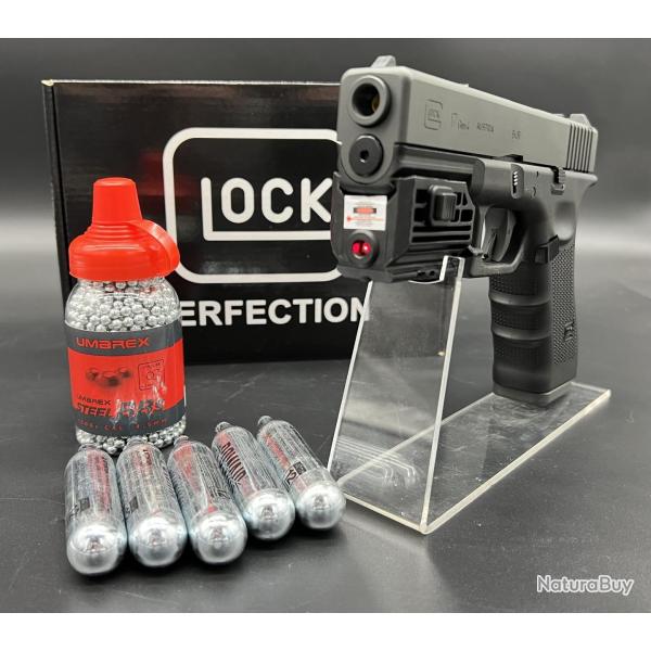 Pack laser R�plique Airgun Glock G17 Gen4 - Cybergun - 1X Biberon de 1500 Billes acier - 5X Capsules