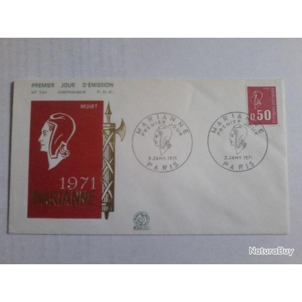 enveloppe 1� jour �mission histoirique  FDC N� 744 1971