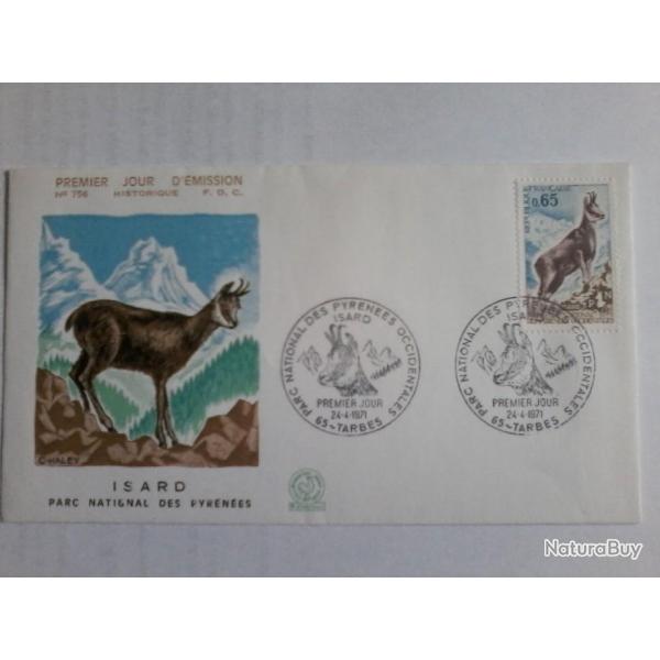 enveloppe 1 jour mission histoirique  FDC N 756 1971