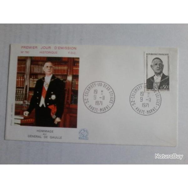 enveloppe 1� jour �mission historique  FDC N� 780 Haute Marne 1971