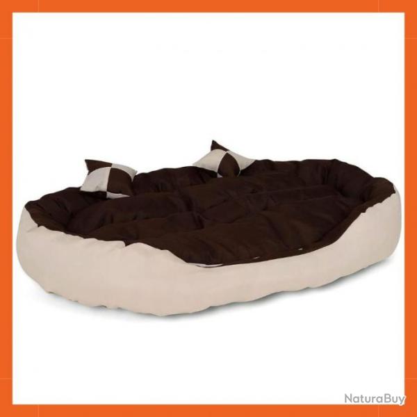 Canap� pour chien - Lavable - R�versible - 110x80cm - 2 coussins - Beige et marron- Anti-griffures
