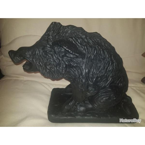 RARE SCULPTURE PLATRE SANGLIER ASSIS/ AU FERME GRAND FORMAT